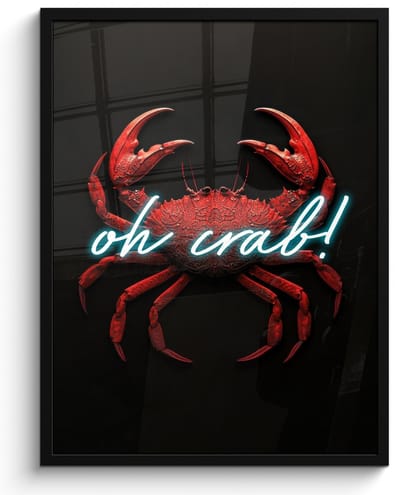 Poster in lijst - Fotolijst 50x70 cm - Posters - Krab - Rood - Neon - Quote - Posterlijst zwart - Decoratie - Wanddecoratie woonkamer - Muurdecoratie slaapkamer