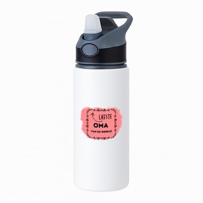 Hacebo® - liefste oma van de wereld waterfles met rietje zwart - Oma - de liefste oma - verjaardag - cadeautje voor oma - kado - geschenk - water fles - 650ML