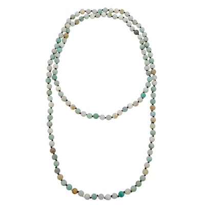 Marama - Damesketting Amazoniet - lange ketting - bruin - blauw - edelsteen - wikkelarmband - matte ronde stenen - luxe geschenkverpakking