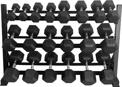 Hexagon XL Dumbbellset 5 t/m 25kg inclusief XL 3-laags Rack
