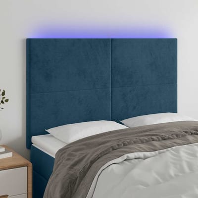 vidaXL - Hoofdbord - LED - 144x5x118/128 - cm - fluweel - donkerblauw
