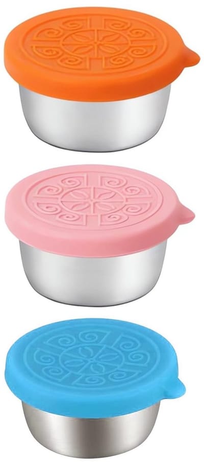 Dailygoody - Salad Dressing Container Set - 3 x 50 ml - RVS en Silicone - Lekvrij en Geschikt voor Vervoer - Handig voor Salades - Makkelijk mee te ne