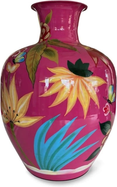 Vaas Flowers Fuchsia - Emaille - Metaal - 33x49cm - handgeschilderd