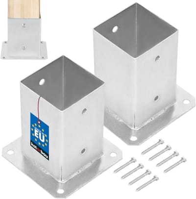 KOTARBAU® 2 Stuks Paalvoet, Paalhouder, voor Schroefbevestiging, Staal, 90 x 90 mm, Zilver, Paalsteun, Gegalvaniseerde Paalhouder, voor Tuin en Bouwprojecten
