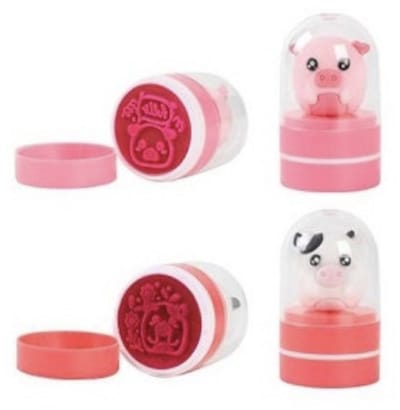 iTotal set van 2 Stamp “PIGGY” & “COW” self ink stamps 3x3x5cm