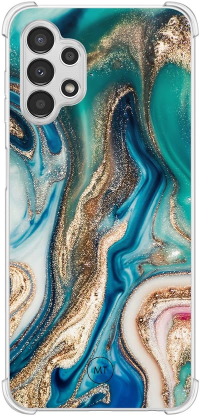 Hoesje (shockproof) geschikt voor Samsung Galaxy A13 4G - Magic marble - Extra sterke case - TPU/polycarbonaat - Marmer - Multi, Groen, Transparant