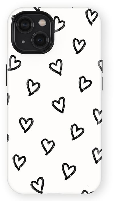 Tough Hoesje met Hartjes geschikt voor iPhone 14 | Little Love Tough Case Geschikt voor Mag | Hartjes Print Backcover geschikt voor iPhone 14 Mono Hearts