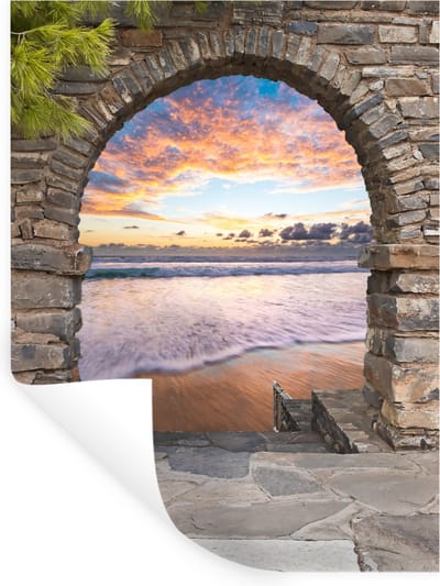 Muurstickers - Sticker Folie - Avond - Zee - Strand - Doorkijk - 30x40 cm - Plakfolie - Muurstickers Kinderkamer - Zelfklevend Behang - Zelfklevend behangpapier - Stickerfolie