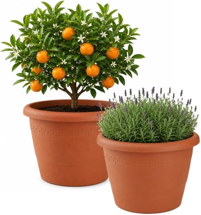 Hega Hogar Bloempot/plantenpot - 2x - D40 cm x H32,5 cm - terra cotta kunststof - Buiten gebruik