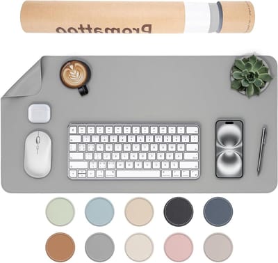Bureauonderlegger Leer - Laptopmat Bureau - Thuiswerkplek Inrichten - Antislip en Plat - 140x60cm - Mistgrijs