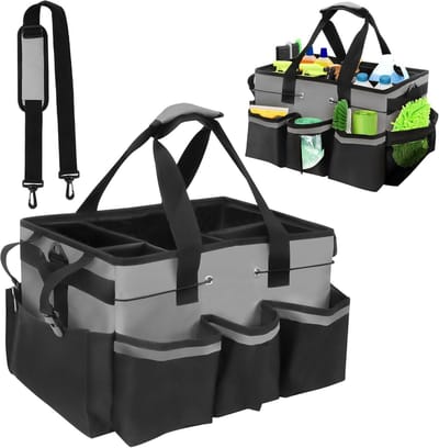 Reinigingstas, Caddy organizer, grote opbergtas voor tuingereedschap met handvat, verstelbare organizer voor schoonmaakmiddelen, meerdere zakken, gereedschapstas voor thuis, auto, tuin