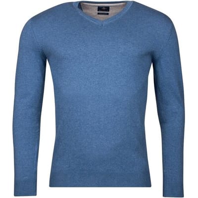 Baileys Trui Luxury Pima Cotton V-Neck Single Knit Delft Blue / male