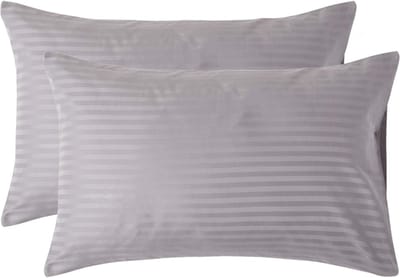 Homescapes Satijn Streep Katoen Kussensloop 50x75 cm – Set van 2 – Zilvergrijs – 100% Egyptisch Katoen – Draaddichtheid 330