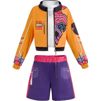 3 Stuks Meisjes K-Pop Hunter Kostuum Jas Top Korte Broek Set Kinderen Idol Groep Uniform Halloween Carnaval Cosplay Outfit Kleding Size 110(4-5Years) orange
