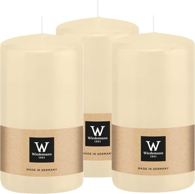 Wiedemann Cilinderkaars/stompkaars - 3x - creme wit - 12 x 6 cm - 33 branduren - zuilkaarsen