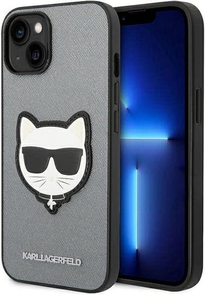 Karl Lagerfeld Saffiano Choupette Head Patch case for iPhone 14 Plus - silver