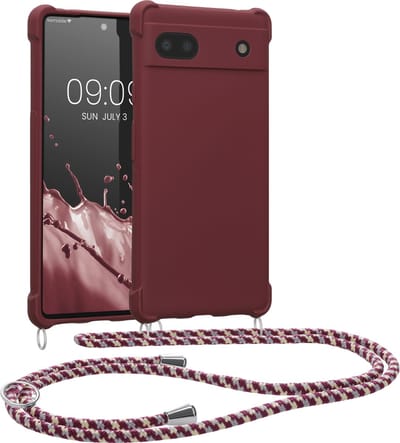 kwmobile telefoonhoesjegeschikt voor Google Pixel 6a - Hoesje van siliconen met telefoonkoord - In bordeaux-violet