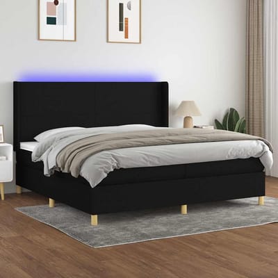 vidaXL - Boxspring - met - matras - en - LED - stof - zwart - 200x200 - cm