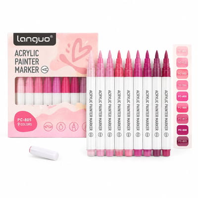 Acrylverfmarkers - 9 kleuren in zoete roze tinten - vloeibare inkt met zachte punt - voor doodles en tekeningen - basisverpakking