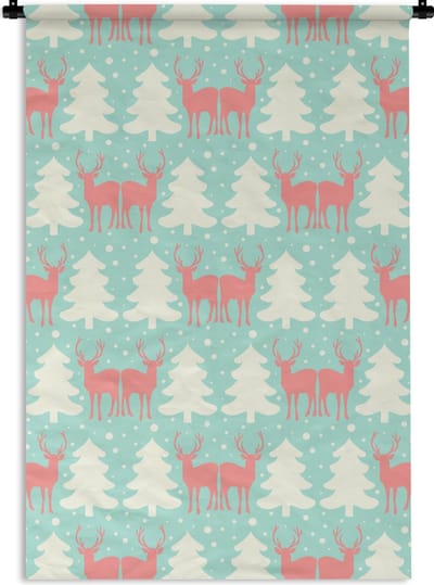 Wandkleed - Wanddoek - Hert - Patroon - Roze - 60x90 cm - Wandtapijt
