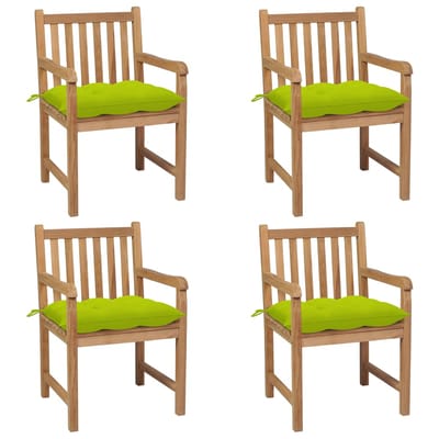 vidaXL - Tuinstoelen - 4 - st - met - heldergroene - kussens - massief - teakhout