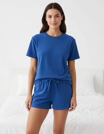 Irresistible Dames Badstof Shortama - Korte mouwen - Blauw Maat S