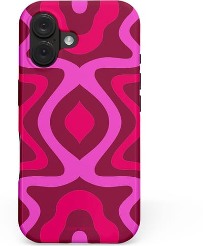 Casetastic hoesje geschikt voor Apple iPhone 16 - MagSafe - Dubbellaagse bescherming - Retro golf - Fashion Case - Roze Bordeaux Wit