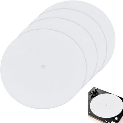 4 Stuks Draaitafelmat - 18.5 cm Silicone en Vilt Mat voor Thuis Platenspeler, Wit - Geluidsisolatie en Antislip Functie