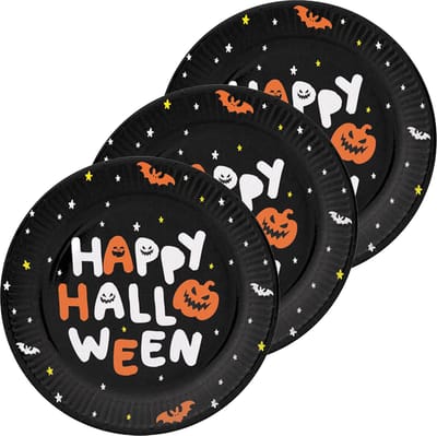 Folat Halloween thema feest bord - 18x - pompoen print - papier - D23 cm