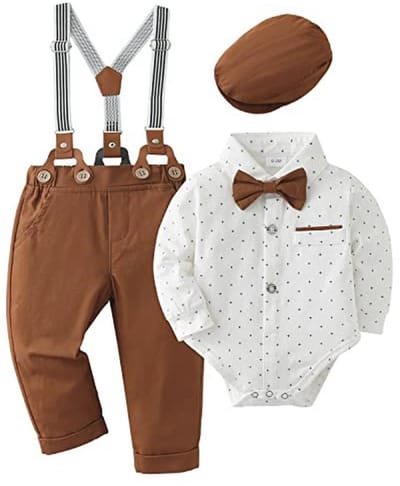 Jongens Kleding Set - Lange Mouwen Romper met Schoorsteen en Vlinderdas voor Doop en Bruiloft