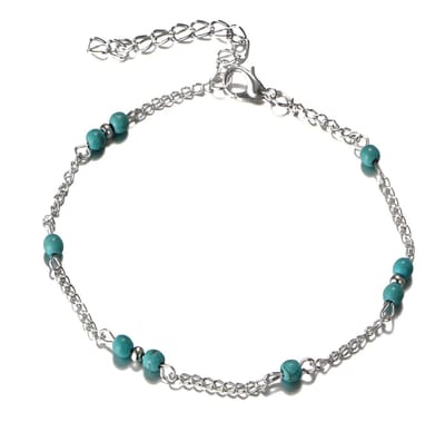 Jomide Enkelbandje Boho - Zilverkleurig/Turquoise