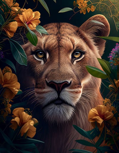 AI - Woondecoratie - Poster - Dieren - Tijger- Bloemen en jungle - 15 - 40 x 50 cm