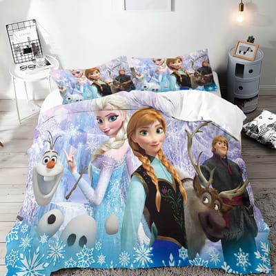 Frozen Prinses Elsa en Anna Anime Dekbedovertrek Set Comforte Beddengoed Sets met Print Cartoon Tweepersoons Kerstcadeaus 3-delig AU Single(140*210cm)3pcs