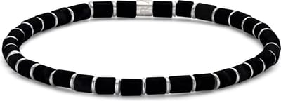 Frank 1967 Junior - 7FJB-0020-M - kralenarmband jongens - zwart agaat en staal 4*4 mm - 16 cm