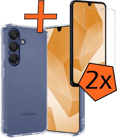 Hoes - Met Screenprotector - 2 Stuks - Geschikt voor Samsung Galaxy A16 - Sterk & Shockproof - Siliconen Case - Back Cover - Telefoon Hoes - Shock Proof - Transparant