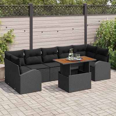 vidaXL Tuinbank Set met kussen 8 pcs Zwart