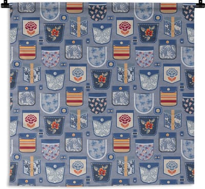 Wandkleed - Wanddoek - Broek - Denim - Patch - Patronen - 180x180 cm - Wandtapijt
