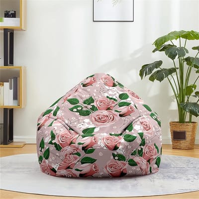 Zitzak Stoel Cover - Luie Sofahoes - Speelgoed Opbergen - Wasbaar Katoen Linnen - 80 x 90 cm - Roze Roos