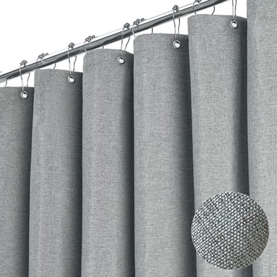 Floraweg linnen-effect douchegordijn met pu structuur, polyester, waterdicht douchegordijn, met ondoordringbare coating, anti-schimmel stof, met 12 douchegordijn ringen, wasbaar,180 x 200 cm, Grijs