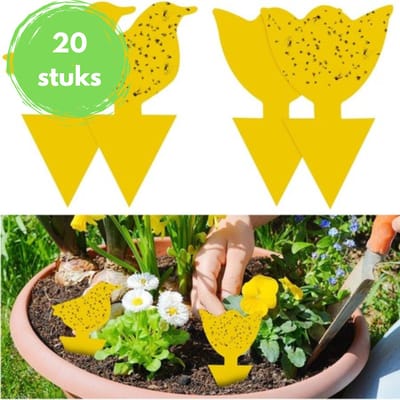 Plak klavertjes tegen rouwvliegjes 20 stuks - Vogel vorm- Rouwvliegjes bestrijden - Varenrouwmug - Plakstrips - Vangkaarten - Vangplaten - Insectenval - Insectenvanger