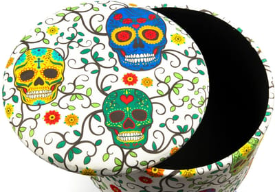 Excelsa Italiaans Design Calavera Opbergpoef – Fluweel en Hout – 38x38x45 cm – Multicolor