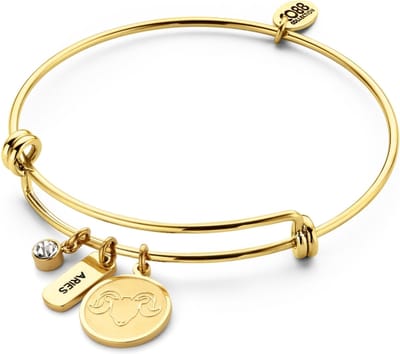 CO88 Collection Zodiac 8CB-90282 Stalen Armband met Hangers - Sterrenbeeld Ram - One-size - Goudkleurig