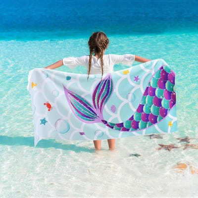 Mmgoqqt - Strandlaken - 76X150Cm - Sneldrogend - Super Absorberend - Voor Meisjes Kinderen - Voor Zwembad Reis - Mermaid
