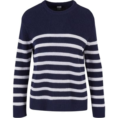 Urban Classics - Rib Striped Gebreide trui - XS - Donkerblauw/Wit
