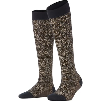 FALKE Snow Glitter lang gedessineerd wol kniekousen dames zwart - maat 35-38