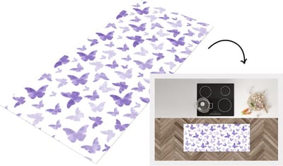 Keukenloper - Loper keuken - Vlinder - Paars - Patronen - 120x50 cm - Keukenloper vinyl