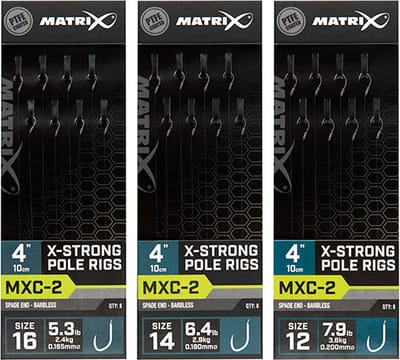 Matrix Onderlijn MXC-2 X-Strong Pole Rigs 10cm Spade End-Barbless (8 pcs) - Maat : Haak 16 - 0.165mm