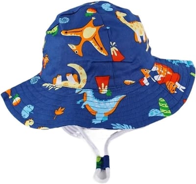 Emmerhoed Kinderen - Zonnehoed Meisjes - Strand en Outdoor - Opvouwbaar en Lichtgewicht - Maat 50-54 cm - Dinosaurus Navy
