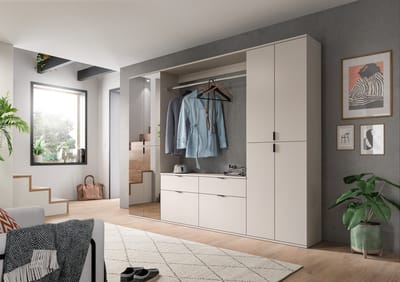 Moderne Garderobecombinatie Kasjmier - Spiegelkast- Ladekast en Hoge Kast - 243 cm Breed