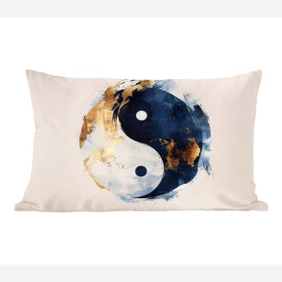 Sierkussens - Kussentjes Woonkamer - 60x40 cm - Yin Yang - Abstract - Zwart - Wit - Goud